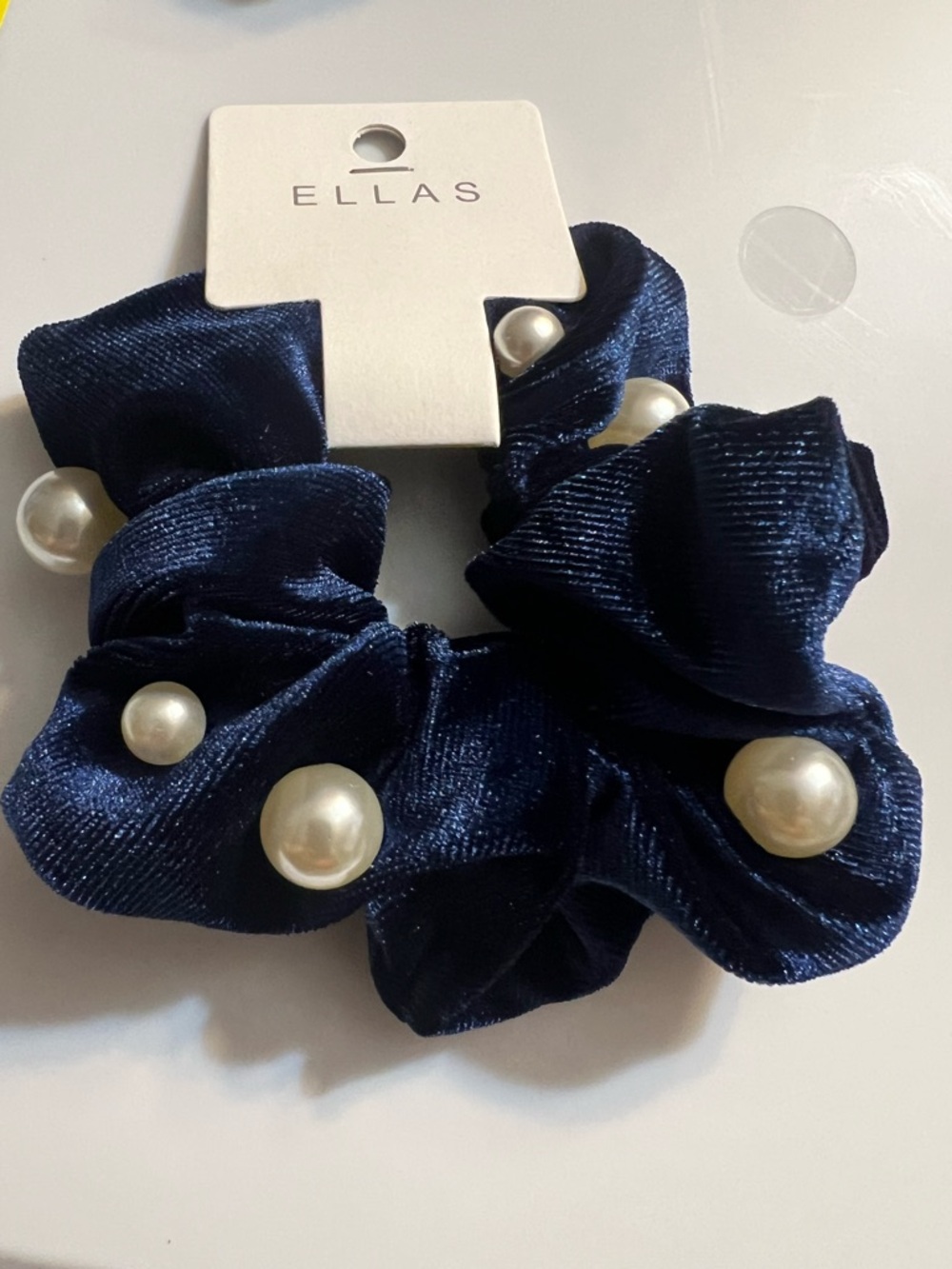 Ellas Faux Pearl-Accent Hair Scrunchie 3 Piece Set - Navy, Grey, Champagne NWT - Picture 2 of 4